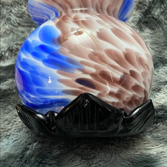 TALL Blown Glass Abstract Art
Vase Blue Brown Swirl Colors Black glass band - Picture 8 of 16